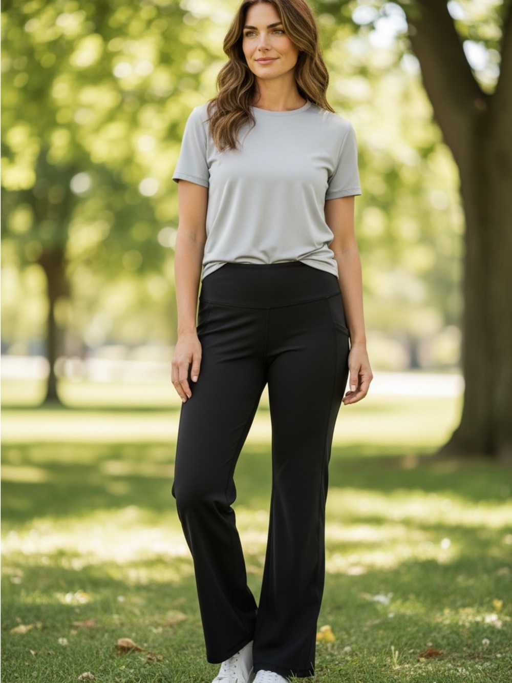 Isabel Maternity Fold Down Active Wide Leg Leggings Black Size M NWT